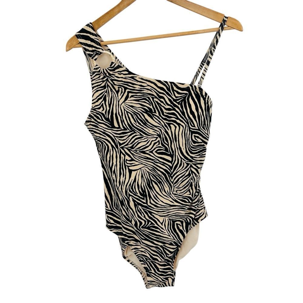 Michael Kors cream and black animal print one piece swimsuit size 14